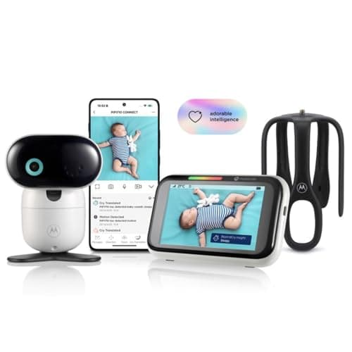 Motorola Nursery PIP1710 Connect WiFi Baby Monitor with Motorized HD Camera and 5 Inch Touch Screen, Wine Detection and Translation, Motorola Baby App, Night Vision, Crib Mount