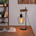 ZMH Retro Tischlampe 1 flammige Vintage Nachttischlampe Wohnzimmer Tischleuchte im Industrial Design aus Metall und Holz - Schwarz - Fassung: E27 - inkl. Schalter - ohne Leuchtmittel (50CM) - 3