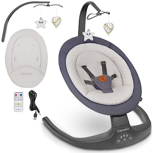 LIONELO Ralf 2in1 Sdraietta dondolo per neonato da 0 fino a 9kg Altalena con 12 melodie programmate, Telecomando, Culla 5 velocità di dondolio, Blocco, Regolazione dello schienale Silenzioso Timer
