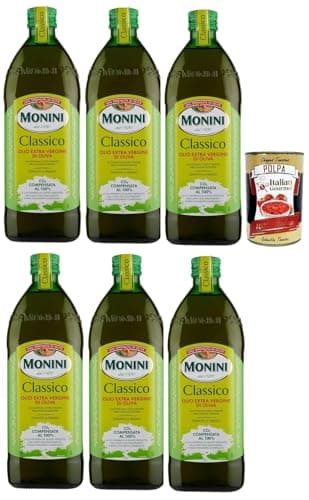 Italian Gourmet bundle für Monini Classico Olivenöl Extra Vergine 6x1L, kaltgepresst, italienisches natives Olivenöl, Küche & Salate + Italian Gourmet polpa