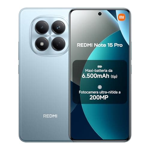 Xiaomi Redmi Note 15 Pro, Smartphone 12+512GB, Batteria massiccia da 6500 mAh, Fotocamera 200 MP, Resistenza IP65, Display AMOLED FHD+ da 6,77", Blu Ghiacciaio, Garanzia 2 anni, Caricatore non incluso