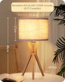 EDISHINE Lámpara de Mesa de Madera, Lámpara de Noche con Trípode, Casquillo E27, Pantalla de Lino Beige Vintage para Oficina, Sala de Estar, Dormitorio, LED Bombilla Incluida - 4