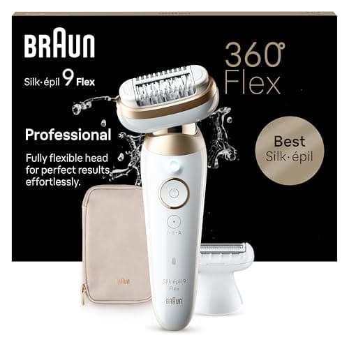 Braun Silk-épil 9 Flex, Depiladora Eléctrica Mujer Para Una Eliminación Del Vello Fácil, Depilación En Seco Y En Mojado, Con Cabezal De Rasuradora, 9-041 3D, Blanca/Dorada