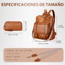 Leathario Mochila Mujer de Cuero PU con Multibolsillos, Mochila Casual y Funcional para Uso Diario, Viajes, Escuela y Universidad Marrón Esmaltado Premium - 2