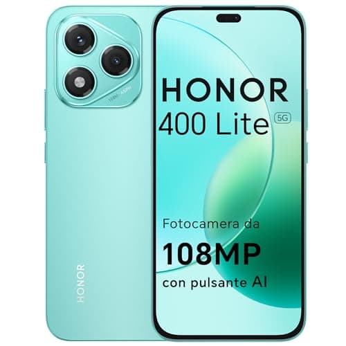 HONOR 400 Lite Smartphone 5G Dual SIM NFC, 8GB RAM 256GB Memoria, 108MP con pulsante AI telefono Android 15, 6.7 pollici AMOLED Eye-Care Display, 5230 mAh,IP64&SGS, Mars Green [Versione italiana]