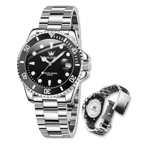 Raitown Reloj Hombre en Acero Inoxidable | 41 mm Dial con Agujas Luminosas y Calendario | Movimiento de Cuarzo | Impermeable 3ATM | Clásico Reloj para Hombres (Negro)