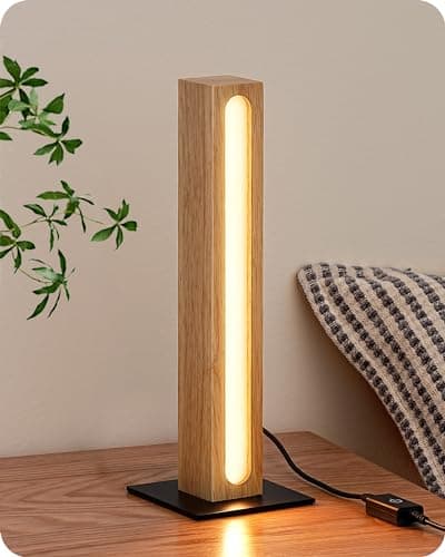EDISHINE LED Wooden Table Lamp, Bedside Lamp, Touch Dimmable, Memory Function, 3 Colour Temperatures, Built-in LED Bedside Lamp, Suitable for Living Room, Office, Bedroom, Gift