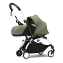 Stokke YOYO3 Stroller with Newborn Pack (Olive) - Includes Frame (White), Mattress, Five-Point Harness, Extendable Canopy, Padded Shoulder Strap & Protective Storage Bag - 1