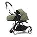 Stokke YOYO3 Stroller with Newborn Pack (Olive) - Includes Frame (White), Mattress, Five-Point Harness, Extendable Canopy, Padded Shoulder Strap & Protective Storage Bag - 1