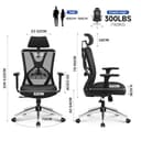 Ticova Silla de Oficina Ergonómica - Silla Escritorio Respaldo Alto con Soporte Lumbar Ajustable, Reposacabezas y Reposabrazos 3D - 130°Silla de Computadora Silla de Malla Mecedora - 3