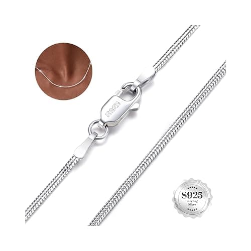 CASSIECA Cadena De 925 Plata Mujer Collar 0.9mm Collar Cadena Serpiente Collar Plata Mujer Joyas De Mujer 46cm