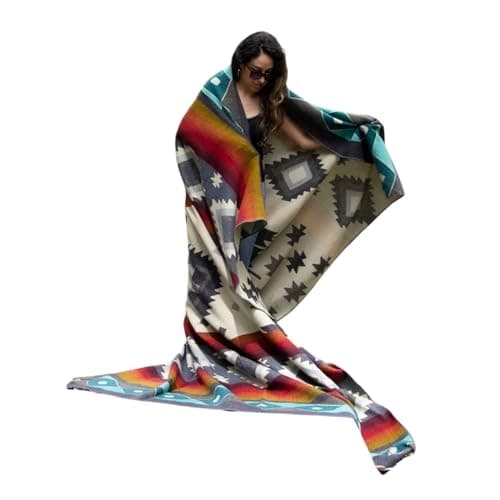 Tommy Lion - Manta de Lana de Alpaca y Lana Merino, hipoalergénica, Suave, Ligera, Tejida a Mano, 228 x 203 cm (Multicolor)