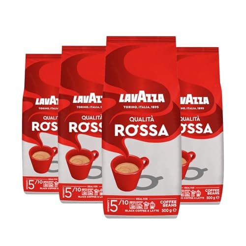 Lavazza, Qualità Rossa, Caffè in Grani, con Note Aromatiche di Cioccolato e Frutta Secca, Arabica e Robusta, Intensità 5/10, Tostatura Media, 4 Confezioni da 500 g