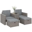 Outsunny 5 Piece Rattan Garden Furniture Set, Nesting Outdoor Furniture Conversation Set with 2 Footstools, WPC Storage Coffee Table, Cushions, Wicker Garden Sofa for Conservatory, Terrace, Dark Grey - 1