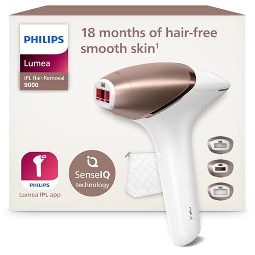 Philips Lumea 9000 Series, dispositivo di epilazione IPL, alternativa ai dispositivi di epilazione laser, SenseIQ, 3 accessori per viso, corpo e zone di precisione, con e senza filo, BRI955/00