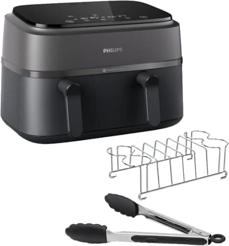 Philips Airfryer Serie 3000 con doppio cestello - Friggitrice ad aria da 9L, Rapid Air, 99% di grassi in meno, kit colazione, risparmio energetico, ideale per tutta la famiglia, HomeID (NA350/03)