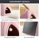 Bedsure Cat Cave Bed Indoor - Flannel Hooded Cat Igloo House, 40x40x40cm Enclosed Foldable Pet Bed with Removable Washable Cushion Pillow, Pink - 5