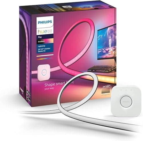 Philips Hue Color & White Ambience Play Gradient, PC Lightstrip für 24/27”, dimmbar, 16 Mio. Farben, steuerbar via App, Starter Set, inkl. Hue Bridge