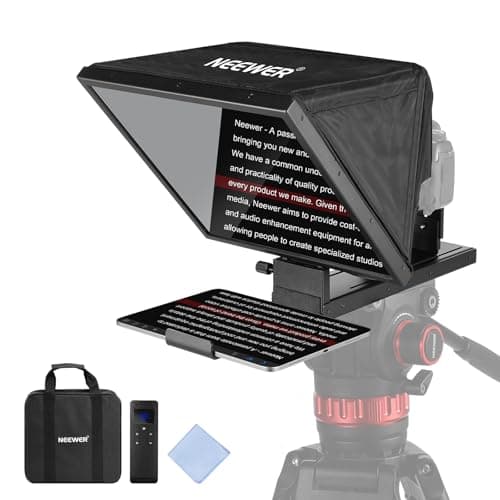 NEEWER Basics X16B Aluminiumlegierung, anhebbarer Teleprompter 16" für iPad Tablet, DSLR Kamera, Fernbedienung und App Steuerung, kompatibel mit iOS und Android, Pro für Online und Live Streaming