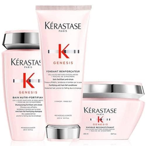 Kérastase, confezione con shampoo fortificante anticaduta Genesis Bain Nutri-Fortifiant 250 ml, balsamo fortificante Genesis Fondant Renforcateur 200 ml e maschera ricostituente 200 ml