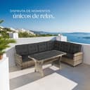 tectake® Conjunto Jardín de Ratán Combinable con Cojines 9 cm, Conjunto Terraza Resistente a la Intemperie, Muebles Jardín Exterior 2 Sofás, 1 Sofá Esquinero, 1 Mesa con Pies Ajustables - Natural - 10