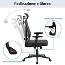 Yaheetech Poltrona/Sedia Ufficio Scrivania Ergonomica Lombare Schienale Reclinabile Bloccabile tra 90° e 130° a Rete Traspirante Braccioli Poggiatesta Regolabili a Ruote Girevole Nera - 4