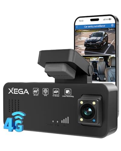 XEGA 2K 4G Dash CAM Coche con Tarjeta SIM, Camara Coche Grabadora sin WiFi, Visión en Vivo Remota, Detección Movimiento/Colisión, Monitor de Aparcamiento, Audio Bidireccional, Nocturna, GPS, Cloud
