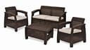 Keter Corfu Conjunto de jardín Exterior 4 plazas y Mesa con Cojines incluidos, Resina con Acabado ratán Plano, Marrón - 1