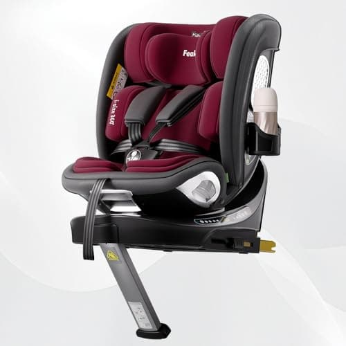 Feakaou 360 Car Seat with ISOFIX - Newborn to 12 Years Children, i-Size (ECE R129/E4) Rotating Swivel Baby Car Seat,Group 0+1/2/3 (40-150cm),Rear Facing for Longer from Birth to 4 Years. Red Black