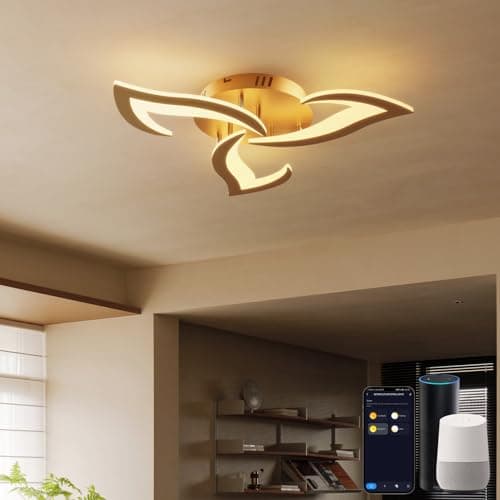 Lanmorn Plafoniera LED Soffitto Intelligente WiFi, 38W Smart Lampadario Design Moderno a Fiore, Dimmerabile 3000K-6500K 2000LM, Compatibile con Alexa e Google Home, App Smart Life, Oro