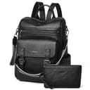 Shirre cuoio Zaino Borsa per donne Viaggi e lavoro Cabriolet cintura a spalla Zaino Borsa in cuoio vegano morbido e impermeabile Passa 14 pollici laptop borsa nera - 1
