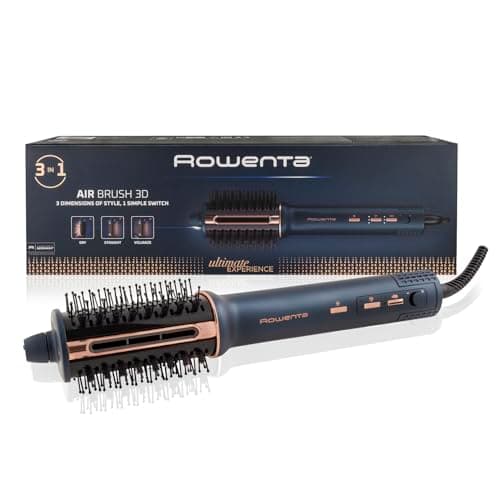 Rowenta Air Brush 3D Secador de Pelo y Cepillo de Aire Caliente 3 en 1, 3 Velocidades y 3 Temperaturas, Cambio Fácil, Modelo UB9720E0
