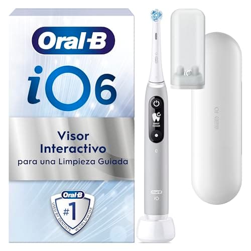 Oral-B iO 6N Cepillo de Dientes Eléctrico con Mango Recargable, 2 Cabezales y Estuche de Viaje, 5 Modos De Cepillado Con Blanqueamiento Dental, Sensor De Presión, Diseñado por Braun - Gris