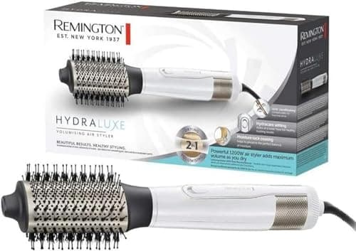 Remington Cepillo de Aire Voluminizador Hydraluxe Moldeador de Pelo, Tecnología Hydracare, Cepillo Secador, Acondicionamiento Iónico, Cerámica, 1200 W, 3 Temperaturas y 2 Velociades AS8901 Blanco