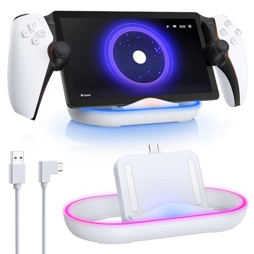 FYOUNG Charging Dock Station for Playstation Portal, Portable Charger Stand for Ps Portal with RGB Light and USB C Charging Cable, Handheld Stand Holder for Playstation Portal (White)