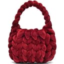 Alzoear Borsa a tracolla intrecciata a mano da donna, in filato grosso, realizzata a mano, Vino rosso, Medium - 1