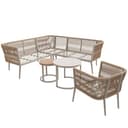 Kebnor Gartenlounge-Set für 5-6 Personen,Großes Outdoor Sofa Set, 6-teiliges PE-Rattan Sitzgruppe mit wasserfester Sitzbank und Kissenset, Modulares Ecksofa Set für Terrasse Balkon (Beige) - 9