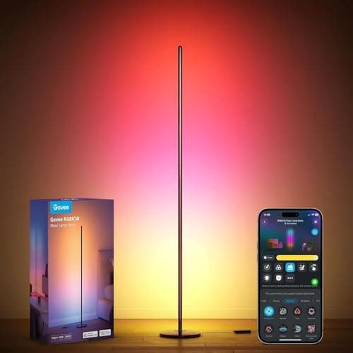 Govee LED Floor Lamp Black, RGBIC Modern Corner Lamp, Smart Standing Lamp with 61 Scene Modes,Music Sync, Corner Floor Lamp for Living Room, Bedroom