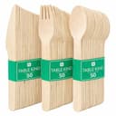 Table Kind 150 x Set di posate in legno biodegradabili, coltelli, forchette, cucchiai, compleanno, Natale, campeggio, picnic o barbecue, catering, utensili 17 cm - 1