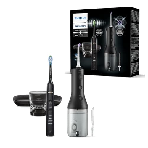 Philips Sonicare kabellose Power Flosser Munddusche und DiamondClean 9000 elektrische Zahnbürste – Saubere Zähne, sauberes Zahnfleisch und Plaque-Entfernung, schwarz (Modell HX3886/43)