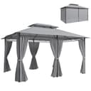 Outsunny Cenador para Jardín 3x4 m, Pabellón de Jardín, Gazebo con Doble Techo, 6 Paredes Laterales, Estructura Metálica, Drenaje, Carpa para Exterior, Terraza, Patio, Gris Oscuro - 1