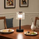JHY DESIGN Lámpara de mesa industrial con control táctil, 27 cm de altura, lámpara de mesa regulable en 3 niveles, recargable, con pantalla de vidrio para dormitorio, salón, comedor, exterior - 1