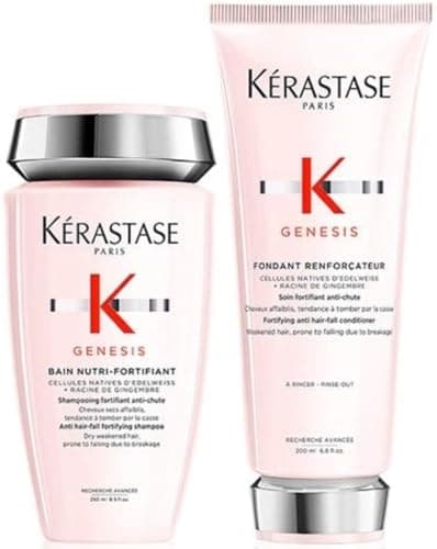 Kérastase, duo shampoo fortificante anticaduta Genesis Bain Nutri-Fortifiant 250 ml e balsamo fortificante Genesis Fondant Renforcateur 200ml (etichetta in lingua italiana non garantita)