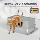 PawHut Arenero para Gatos de Acero Inoxidable XL Caja de Arena para Gatos Arenero con Borde Alto Pala Fácil de Limpiar Prueba de Fugas 60x40x29,5 cm Gris - 6