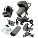 Magic ZC 3 in 1 Pushchair Pram Travel System, Baby Stroller 3 in 1 with Reversible Two Pushing Modes, Newborn Infant Carriage One-Click Folding, Toddler Buggy Aluminum Frame (V9 Deep Grey) - 1