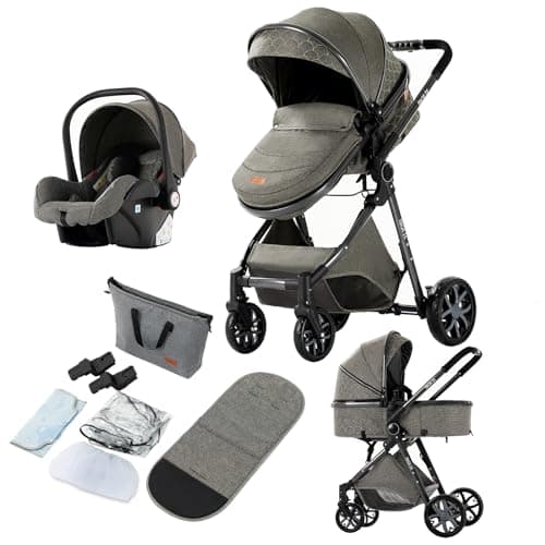 Magic ZC 3 in 1 Pushchair Pram Travel System, Baby Stroller 3 in 1 with Reversible Two Pushing Modes, Newborn Infant Carriage One-Click Folding, Toddler Buggy Aluminum Frame (V9 Deep Grey)