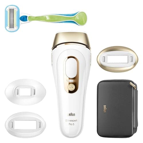 Braun IPL Silk-Expert Pro 5 PL5242 Home Hair Removal White/Gold Alternative to Laser Hair Removal with Case, Venus Shaving System, 3 Heads, Gift for Women