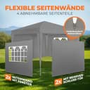 Kronenburg Faltpavillon wasserdicht Dachmaß 3 x 3 m UV Schutz 50+ Pavillon in Grau mit 4 Seitenteilen - 6