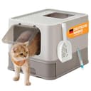 Feandrea Katzenklo, Katzentoilette, mit Deckel, ausziehbares Tablett, Schaufel, Bürste, für Katzen bis 15 kg, weniger Spuren, auslaufsicherer Boden, haferflockenfarben-warmgrau PPT001G01 - 1