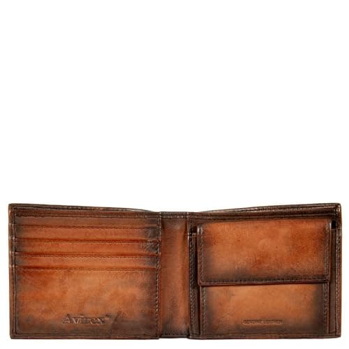 Avirex, Collezione Bell, Portafoglio da Uomo in Pelle – Stile Vintage, Vera Pelle Tamponata a Mano, Protezione RFID, con Portamonete, Portacarte e Comparto Banconote (Vintage Brown)